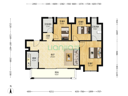 朗诗熙樾府 3室1厅2卫 99平方