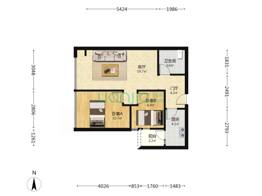 金林中心 2室1厅1卫 66平方