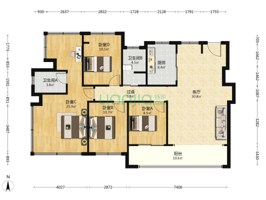 建发璞云 4室1厅2卫 143平方
