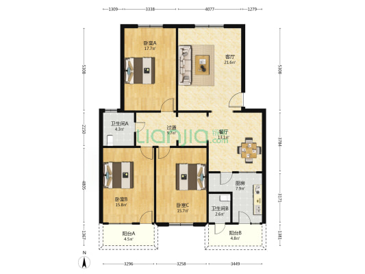 医卫巷52号 3室2厅2卫 136平方