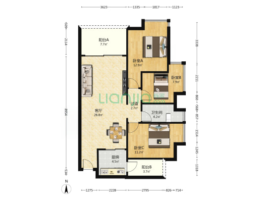 新时代家园 3室1厅1卫 93平方