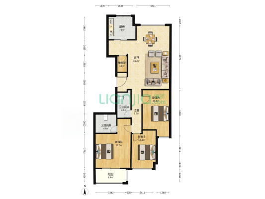兴通嘉园 3室1厅2卫 135平方
