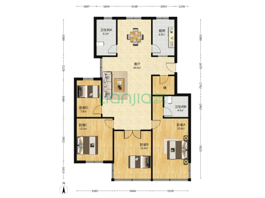 书香名邸(亭湖区) 4室1厅2卫 146平方