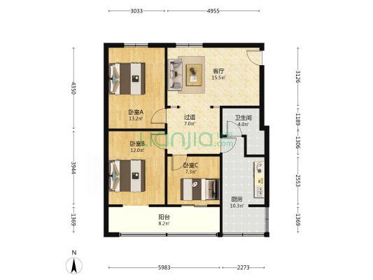 新气象小区 3室1厅1卫 85平方