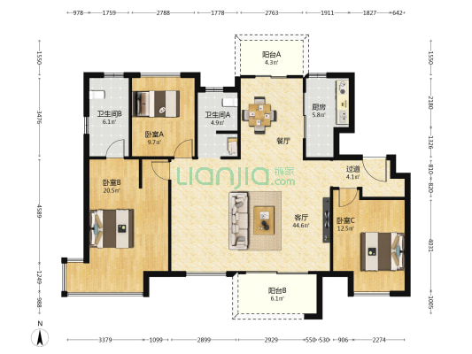 万科民安三度湖山 3室1厅2卫 142平方