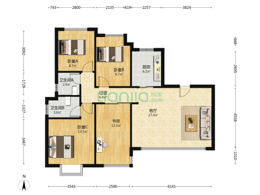 建发五缘橖月 4室1厅2卫 127平方