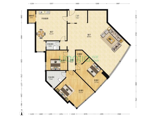 海景广场 3室2厅2卫 239平方