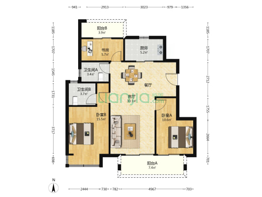 和恒鹤云雅苑 3室1厅2卫 103平方