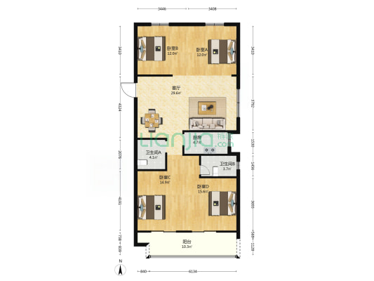 博雅佳园 4室1厅2卫 136平方