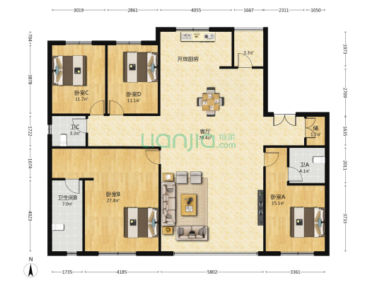 中海峯叁號院 4室1厅3卫 201平方