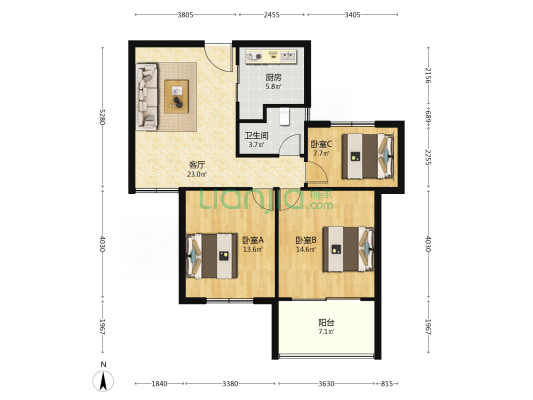 御景城 3室1厅1卫 100平方