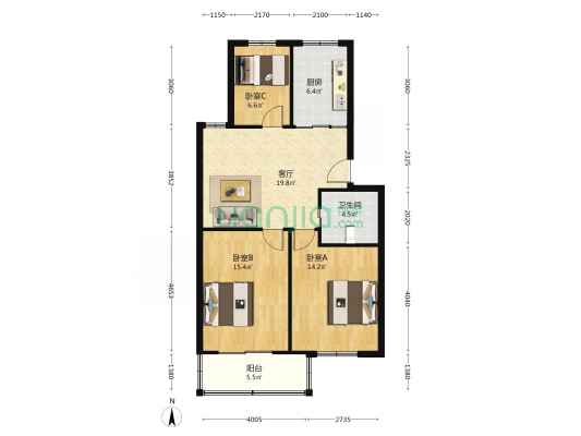 东港小区 3室1厅1卫 84平方