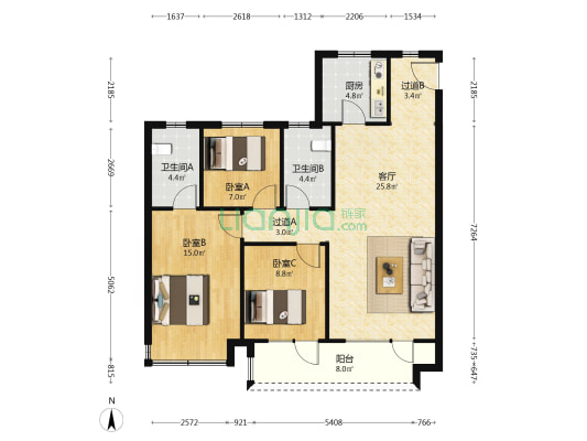 国信溪地美岸璟悦 3室1厅2卫 118平方