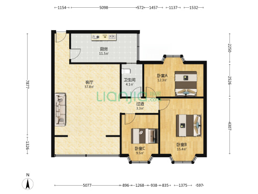 群乐新村一期 3室1厅1卫 108平方