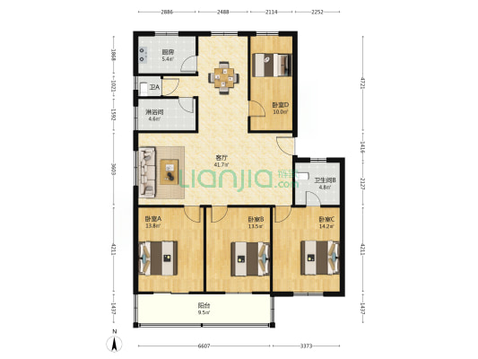 农民公寓东小区 4室1厅3卫 141平方