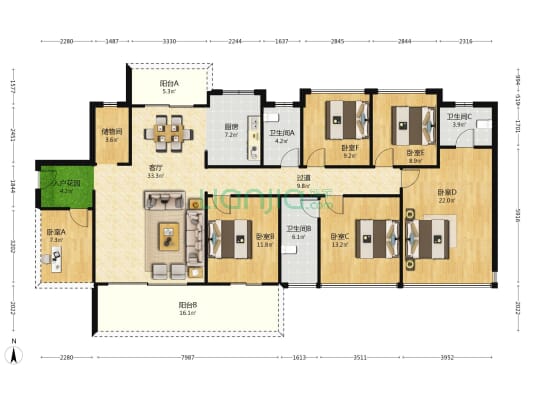 德威江誉诚花园五期 6室1厅3卫 183平方
