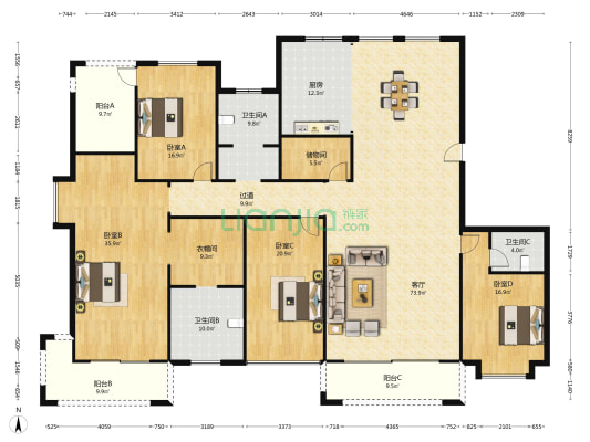 金叶嘉苑南苑 4室1厅3卫 299平方
