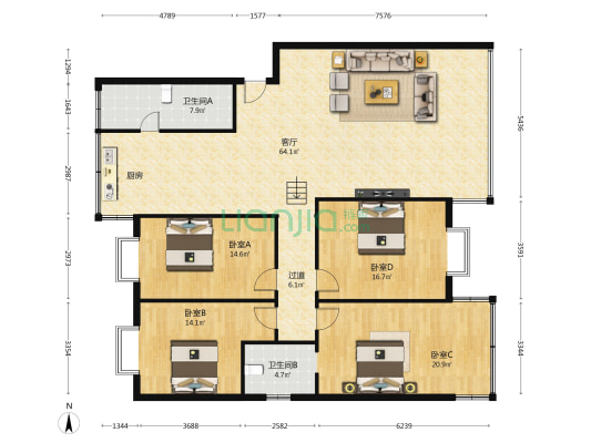 地税川剧院宿舍 4室1厅2卫 169平方