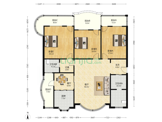江建公寓 3室2厅2卫 180平方