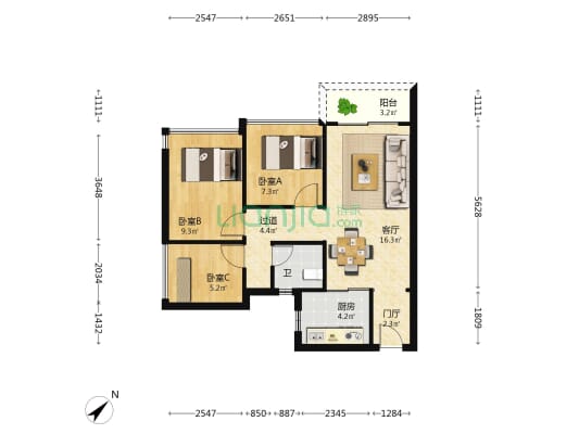 南山悦时光花园 3室1厅1卫 71平方