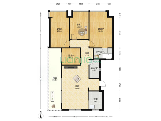 柳岸晓风 4室1厅2卫 143平方