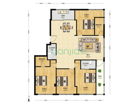 久安北路59弄 4室1厅2卫 190平方
