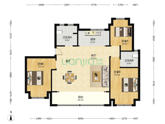 通州府 3室1厅2卫 137平方