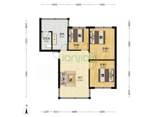 祥林家园 3室1厅1卫 77平方