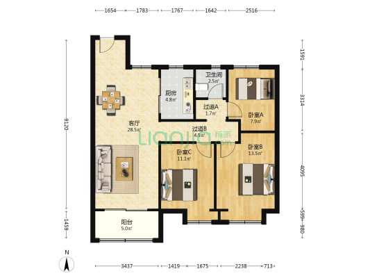 璟和雅苑 3室1厅1卫 107平方