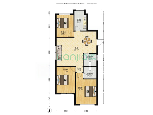 东悦城 3室1厅2卫 127平方