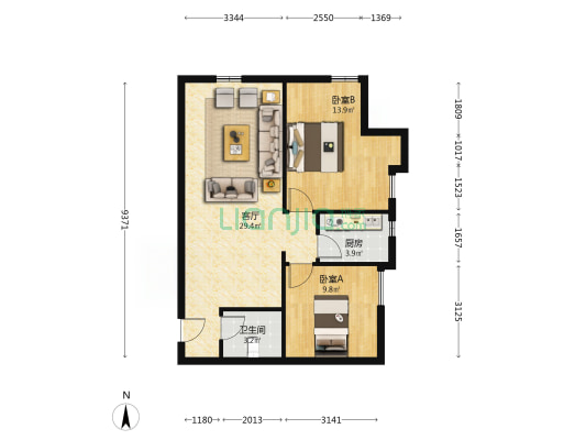 钻石广场 2室1厅 东 北-户型图
