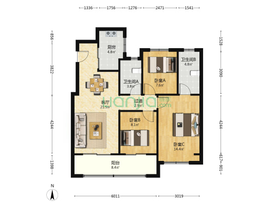 雅樾澜庭 3室1厅2卫 102平方