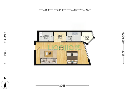 皇冠国际中心 1室0厅1卫 53平方