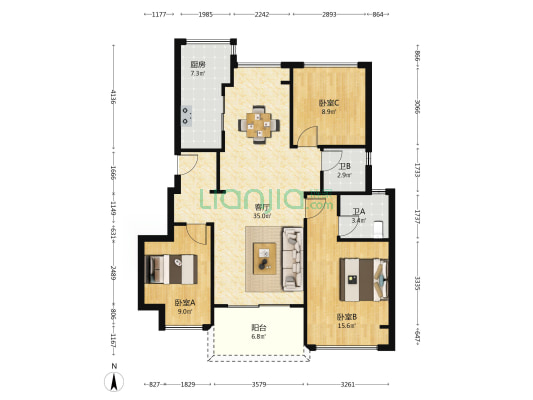正荣府二期 3室1厅2卫 99平方