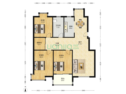 北岸华庭 3室1厅1卫 147平方