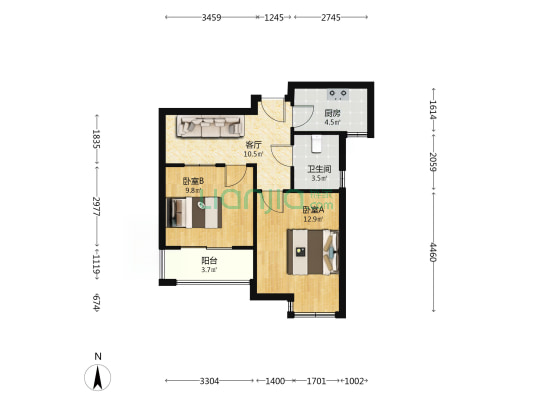 康和嘉苑 2室1厅1卫 63平方