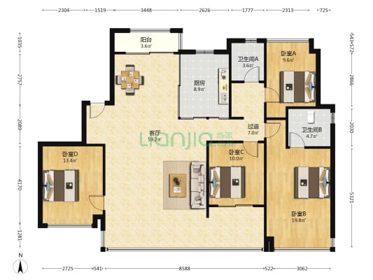 长沙瑞府一期 4室1厅2卫 177平方
