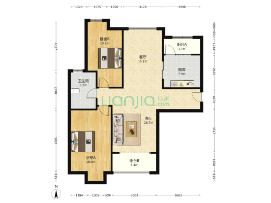 开发区 御景园 精装修大两居 双卫 带车位 景观好-户型图