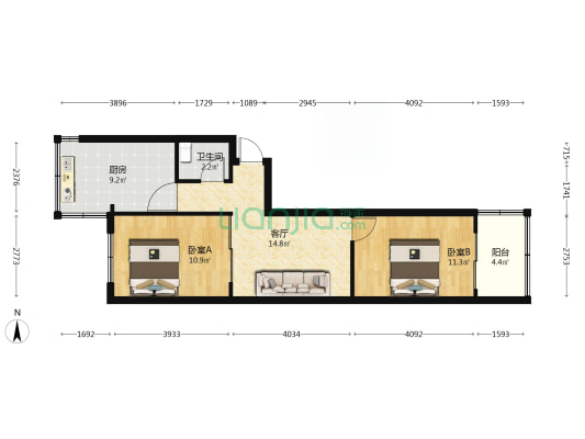 陵西南大街71号院 2室1厅1卫 70平方