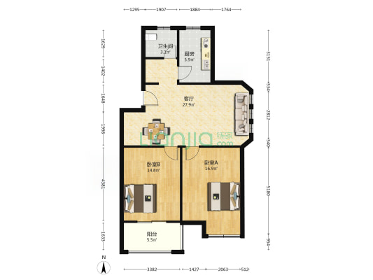 美陆佳园梅苑 2室1厅1卫 89平方