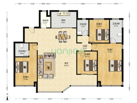 长沙瑞府二期 4室1厅3卫 191平方