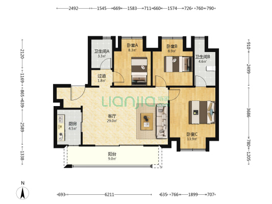 朗诗熙樾府 3室1厅2卫 98平方