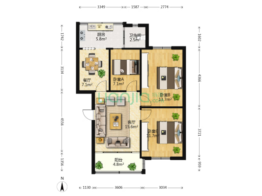 书林街46号 3室2厅1卫 72平方
