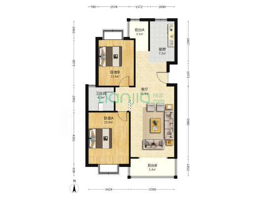 农科花苑东区 2室1厅1卫 96平方