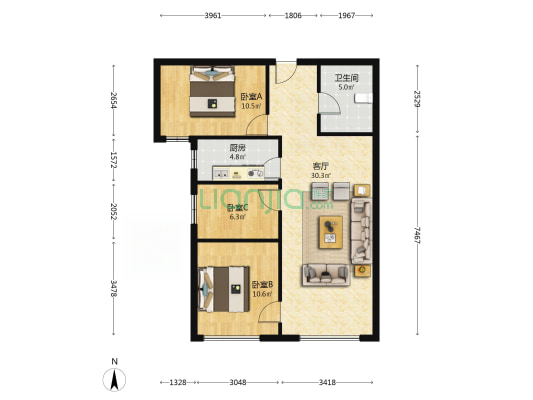 格局方正 通风采光好 精装修拎包入住 房本满二-户型图