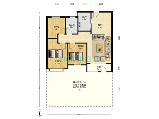 印象城，新小区，临火车站，近高铁，一层有院子-户型图