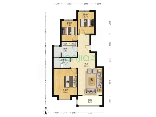 70年大产权，一梯两户中间楼层小洋房-户型图