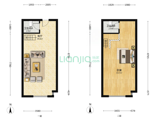 京第银座106平复式带车位55万-户型图