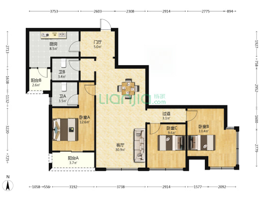 天府公园观澜9号源岸 3室1厅2卫 124平方