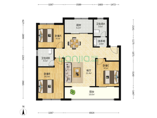 平度万科如园 3室1厅3卫 118平方